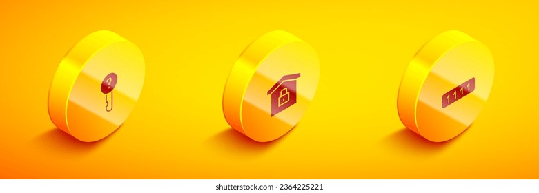 Set Isometric Undefined key, House under protection and Password icon. Vector