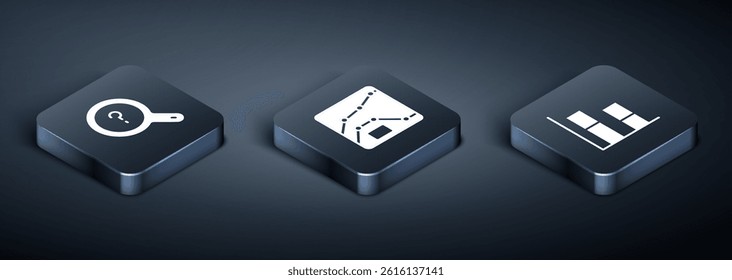 Set Isometric Unknown search, Graph, chart, diagram and  icon. Vector
