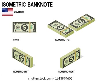 Set of Isometric USD banknote on white background
