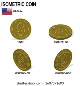 Set of Isometric USD coin on white background
