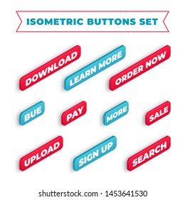 Set of isometric vector buttons with shadow isolated on white background. Web ui elements collection for site, apps, banner