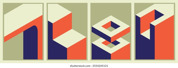 Set of isometric vector elements, architectural shapes and monoliths for covers, posters, cards, flyers or branding.