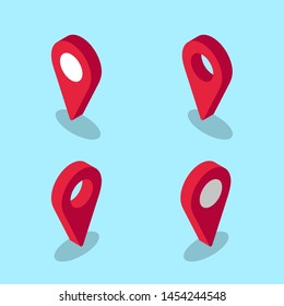 Set of isometric vector location icons on blue background. Pin drop 3d icon concept. - Vector