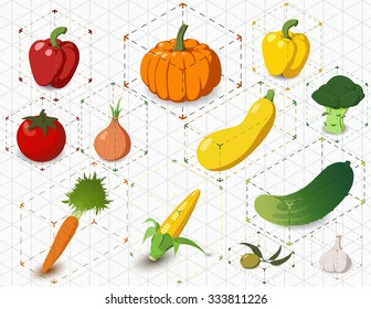 Set Of Isometric Vegetables In Bounding Box