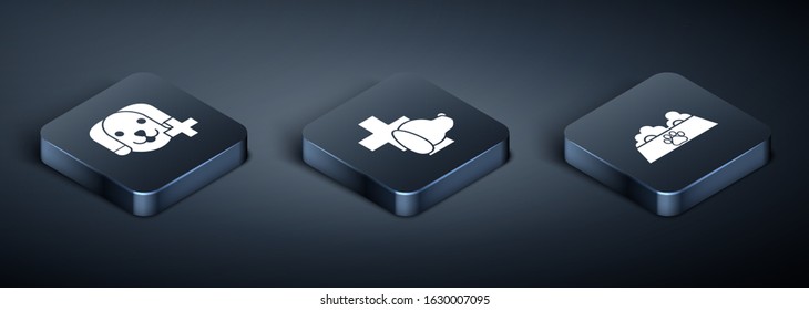 Set Isometric Veterinary clinic symbol, Pet food bowl for cat or dog and Veterinary clinic symbol icon. Vector