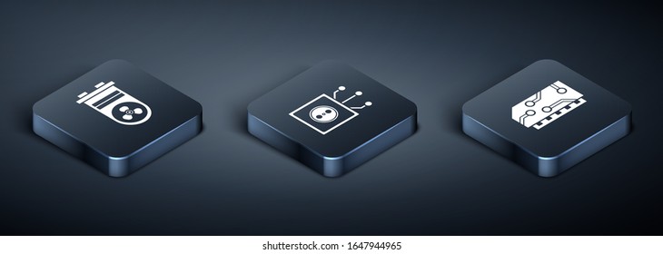 Set Isometric Video graphic card, RAM, random access memory and Remote control icon. Vector