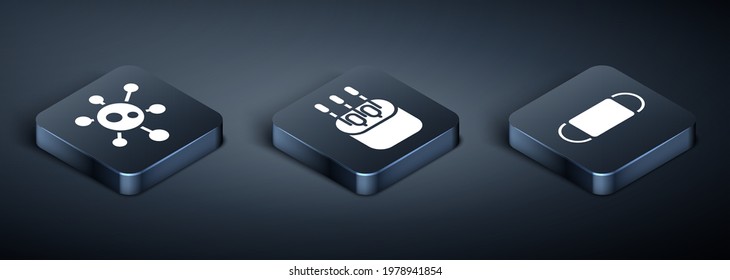Set Isometric Virus, Medical protective mask and Cotton swab for ears icon. Vector