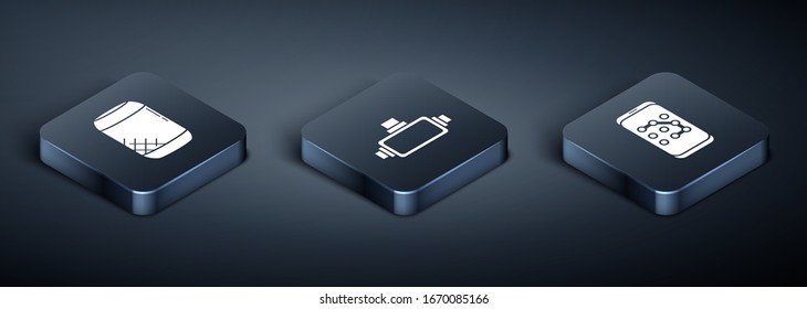 Establezca Isometric Voice Assistant, Mobile and graphic password protection (protección de contraseñas móviles y gráficas) e icono Virtual reality anteojos. Vector