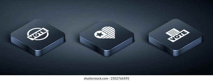 Set Isometric Vote, Box und USA Independence Day Symbol. Vektorgrafik