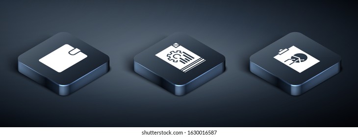 Set Isometric Wallet, Clipboard with graph chart and Document with graph chart icon. Vector