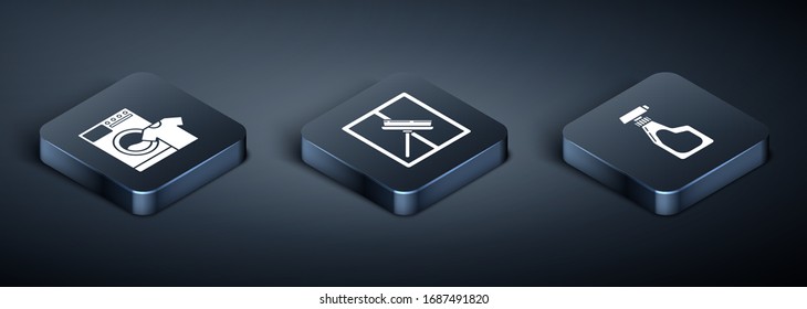 Set Isometric Washer and t-shirt , Cleaning spray bottle with detergent liquid  and Squeegee, scraper, wiper icon. Vector