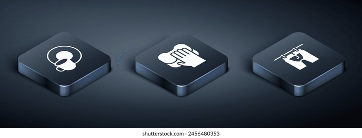 Setzen Sie Isometrisches Waschgeschirr, Trockenkleidung und Reinigungsservice-Symbol. Vektorgrafik