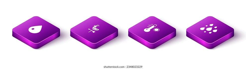 Set Isometric Water drop, Rooster weather vane, Meteorology thermometer and  icon. Vector