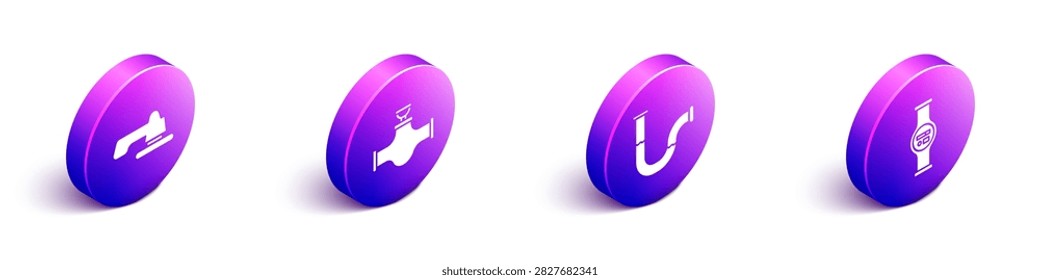 Set Isometric Water tap, Industry pipe and valve, Industry metallic pipe and Water meter icon. Vector