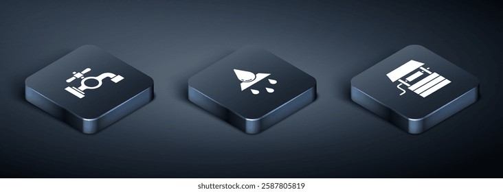 Set Isometric Water tap, Well with bucket and Recycle clean aqua icon. Vector