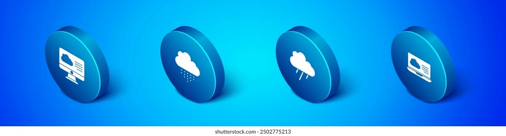 Establecer pronóstico de Clima isométrico, Nube con lluvia e ícono. Vector