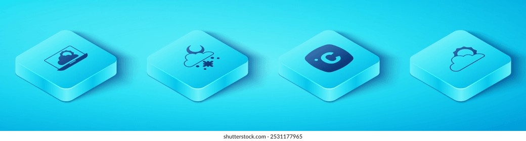 Set Isometric Weather forecast, Cloud with snow and sun, Sun cloud weather and Celsius icon. Vector