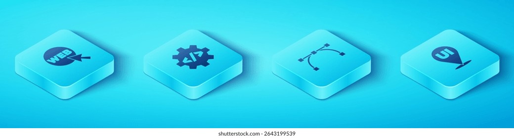 Definir design gráfico e Web isométrico, Desenvolvimento de front-end, UI ou UX e ícone curva de Bézier. Vetor