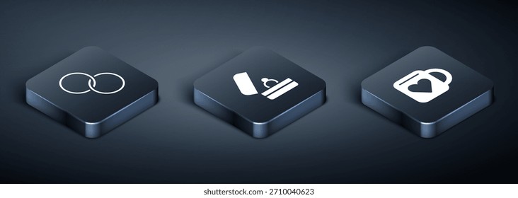 Set Isometric Wedding rings, Coffee cup and heart and  icon. Vector