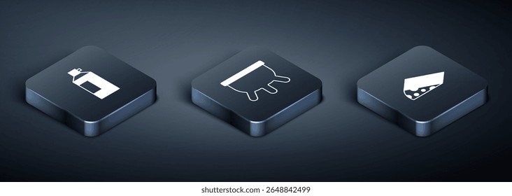Set Isometrische Schlagsahne in Flasche, Käse und Euter Symbol. Vektorgrafik
