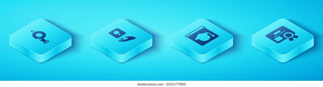 Set Isometric Whistle, Light bulb, Certificate template and Online education icon. Vector