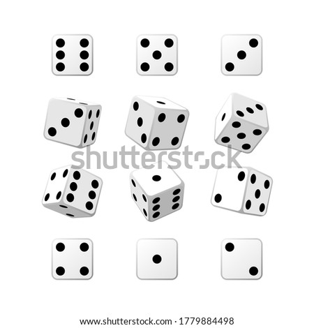 Set of isometric white casino dice on white background. White cubes vector illustration