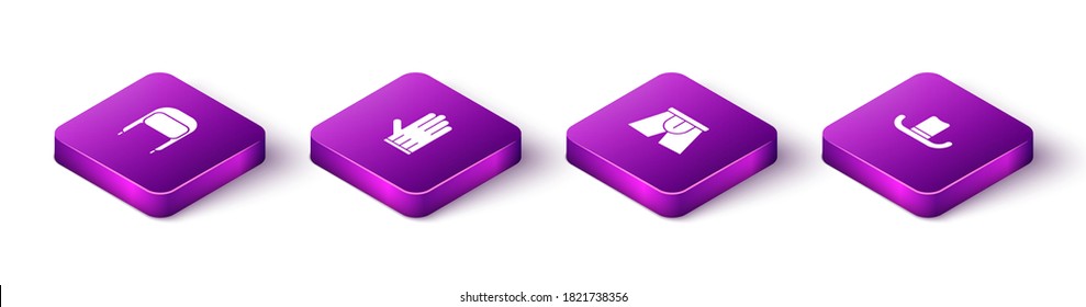 Set Isometric Winter hat with ear flaps, Leather glove, Men underpants and Man icon. Vector.