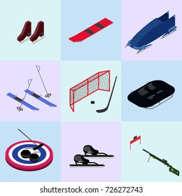 Set of isometric winter sports images in a vector