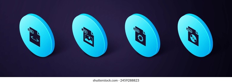 Set Isometric WMA file document, RAW, JPG and XML icon. Vector