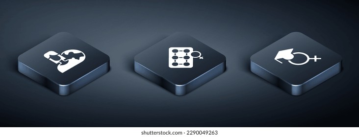 Set Isometric Women from different countries, Teacher and Packaging of birth control pills icon. Vector
