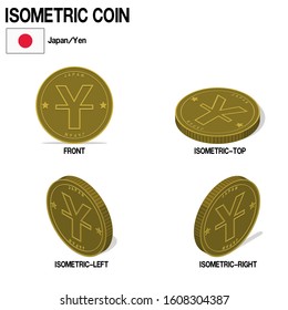 Set of Isometric Yen coin on white background
