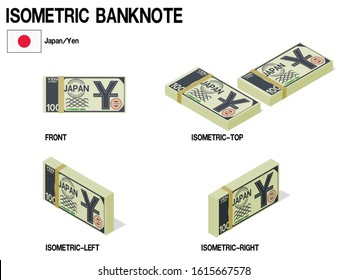Set of Isometric Yen coin on white background
