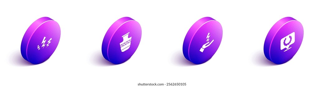 Set Isometric Zeus, Ancient amphorae,  and Laurel wreath icon. Vector