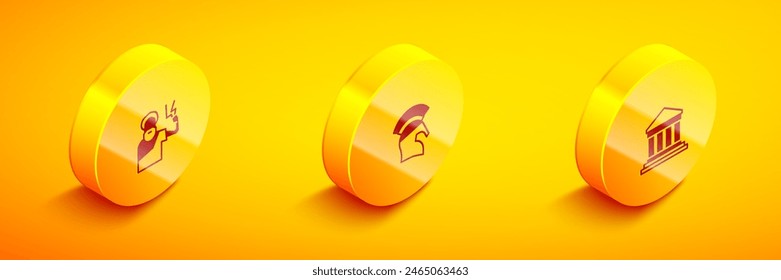 Set Isometric Zeus, Greek helmet and Parthenon icon. Vector