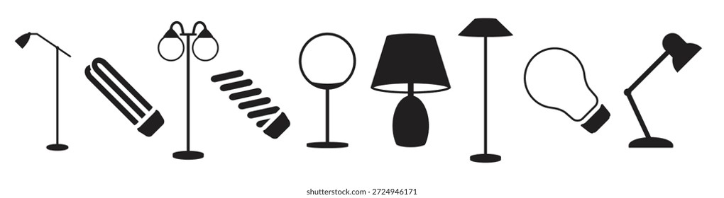 Conjunto de iconos aislados en un tema de lámparas