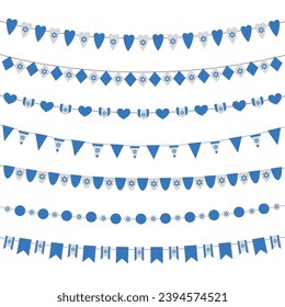 Set of israel bunting flags in vintage style on white background.