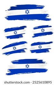 set of israel flag with style grunge brush solid isolated white background transparent, suitable for commemorating national day of israel, celebrate of israel independence day, editable vector eps