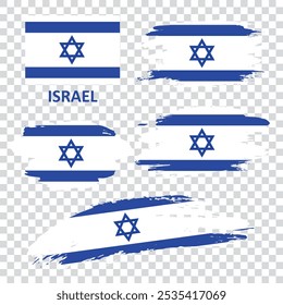 Conjunto de bandeiras de Israel desenhadas com um pincel. Bandeiras de Israel em estilo grunge.