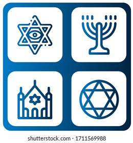 Set of israel icons. Such as Star of david, Menorah, Synagogue, Torah , israel icons