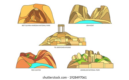 Set von israelischen Wahrzeichen, Naturlandschaft, Parks