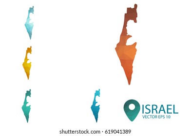 Set of Israel maps. Bright gradient map of country in low poly style. Multicolored country map in geometric style for your infographics. Vector illustration eps 10.