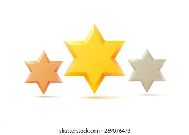 Set. Israel Star of David symbol. Jewish religious culture. Isolated on white background. Vector illustration.