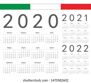 Set of Italian 2020, 2021, 2022 year vector calendars. Week starts from Sunday.