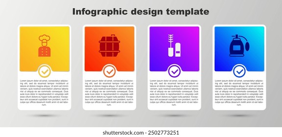 Set Italian cook, Barrel for wine, Mascara brush and Perfume. Business infographic template. Vector