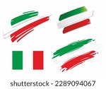 Set of italian flags, in different styles - correct, brush, marker and swoosh design. Represents the state of Italy.