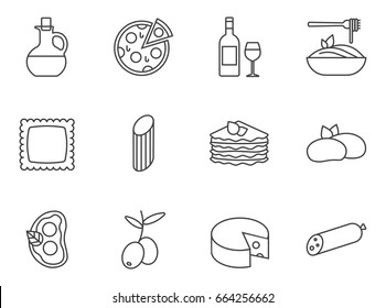 Set Of Italian Food, Cuisine Line Icons.