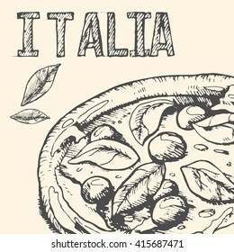 set of Italian food for design menu. Vintage fast food background. Hand drawn illustration