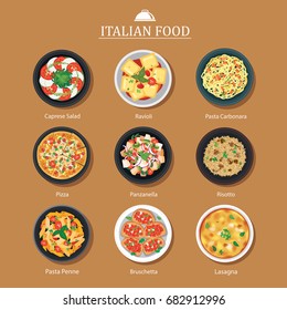 Set of italian food flat design. Vector illustration background.