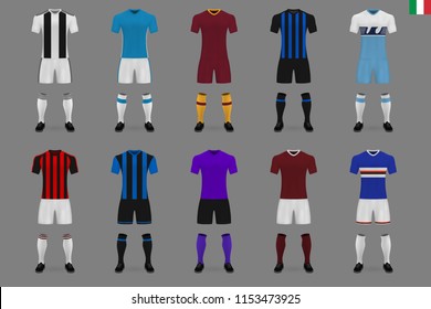 set of Italian football club kit 2018-19, shirt template. soccer jersey. Vector illustration