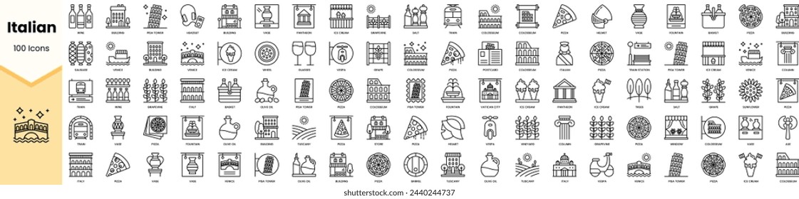 Set of italian icons. Simple line art style icons pack. Vector illustration